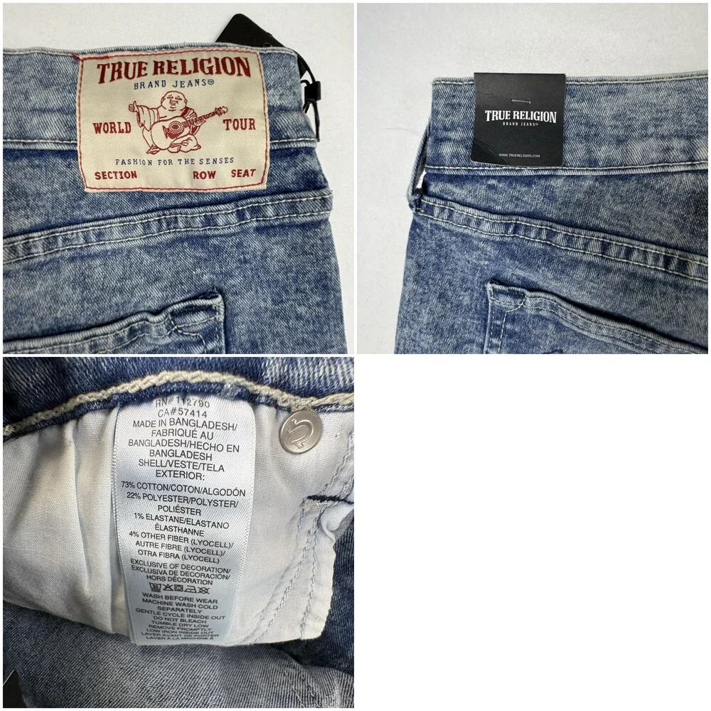 True Religion Ricky Jeans Mens 38x31 Blue Relaxed Straight Stretch Light Wash
